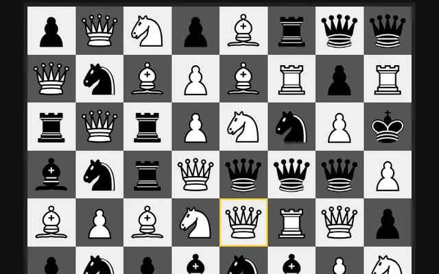 Spot the King: a board full of pieces with one king hidden among them